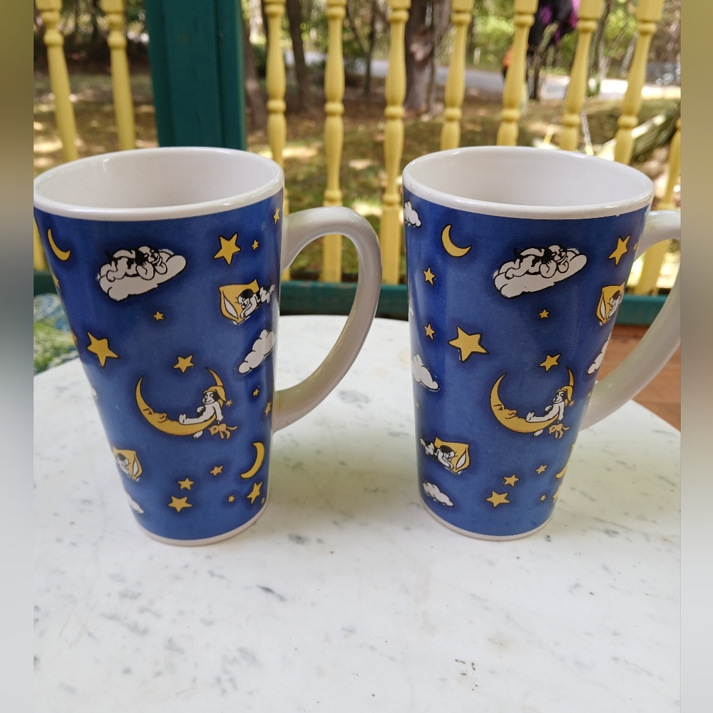 2 VIntage Big Dog Tall Coffee Mugs Moon Stars 2002